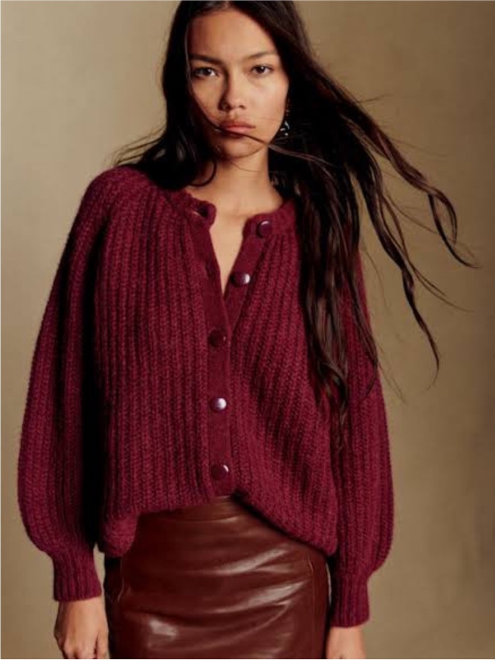 Sezane Emile Cardigan Marine Burgundy XS